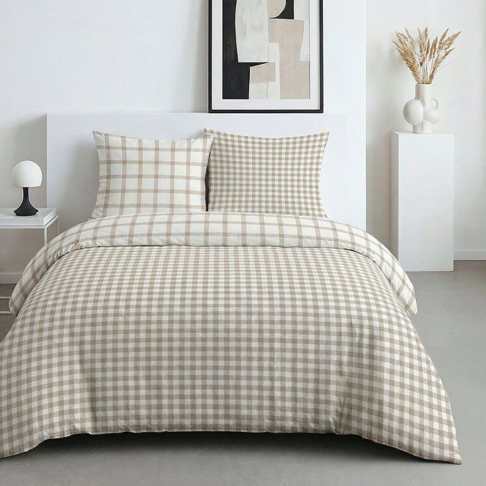 Parure de Lit - 260 x 240 cm - Coton Imprimé Graphique - Beige Clair