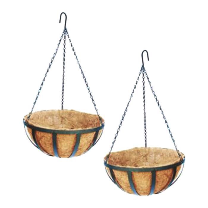 Jardinière Suspendue FEOYA - Pot De Fleurs Avec Chaîne - Résine PP Imitation Rotin - Gris - Ø22cm