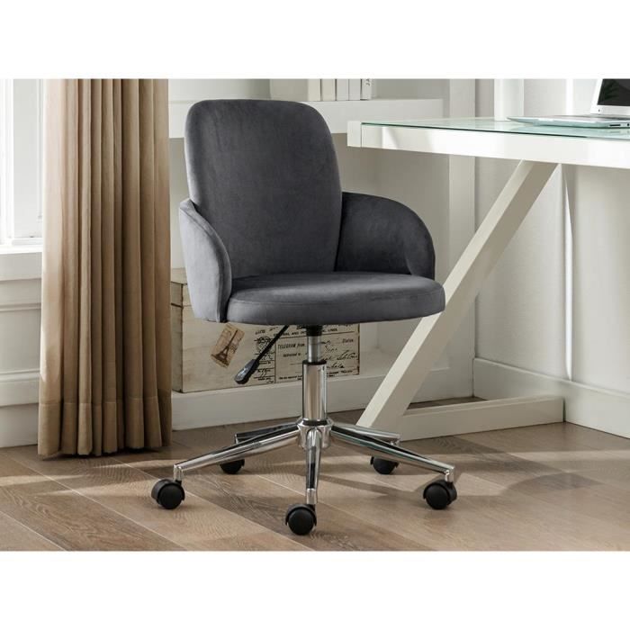 chaise de bureau - vente-unique - capia - velours - hauteur réglable - gris