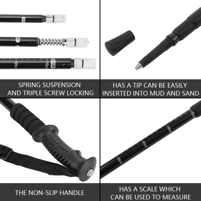 axGear Perche de Randonnée Réglable Bâton de Randonnée Canne de Marche Pliable Aluminium axGear Perche de Randonnée Réglable Bâton de Randonnée Canne de Marche Pliable Aluminium