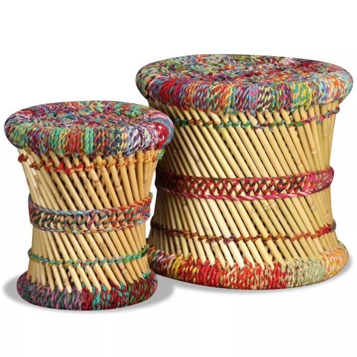 Tabourets - VIDAXL - Multicolore - Bois massif - Pliant - Style ethnique