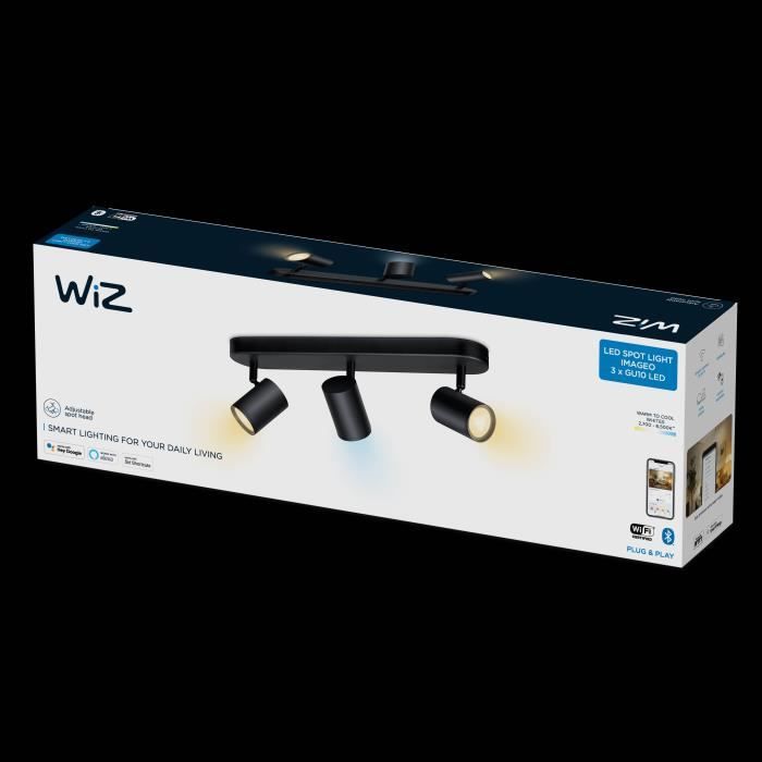 WiZ Spots LED connecté Wi-Fi IMAGEO noir 3x5W, 27-65K, Nuances de Blanc