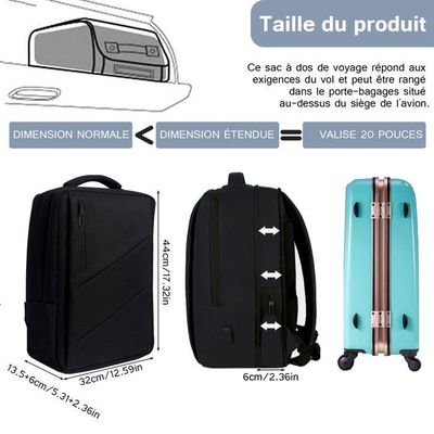 Sac à Dos Homme Femme 17,3 Pouces Roll-Top Résistant Avec Port USB - Idéal Voyage, Ordinateur, Randonnée Et Travail