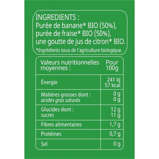 France Bebe Bio Gourde De Puree De Fruits Legumes Bio Des 4 Mois Banane Fraise Pack De 10 X 100g Achat Vente Compote Dessert Fruite France