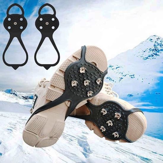Crampons Antidérapants Pour Chaussures – 10 Dents Acier Inox – Pour Neige, Glace, Randonnée – Tailles M, L, XL – Faciles à Mettre