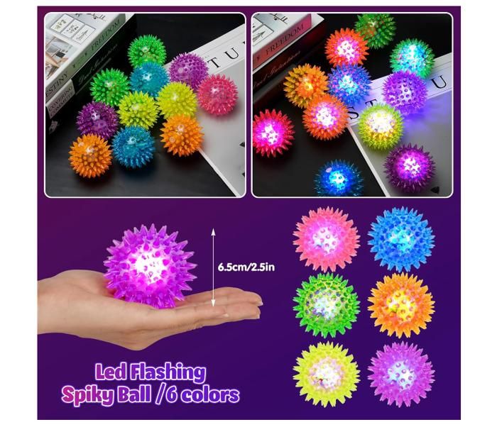 Lot De 12 Balles Sensorielles Lumineuses – 6,5 Cm – Caoutchouc – LED Flash – Anti-stress – Cadeau Anniversaire