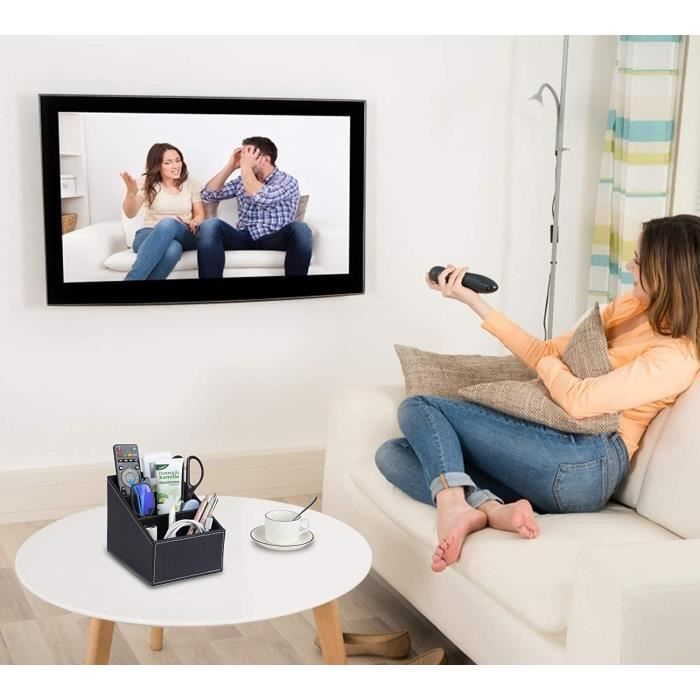 Support Pour Télécommandes En Cuir PU XNONE - 4 Compartiments - Organisateur De Bureau Et Table De Chevet (Noir)