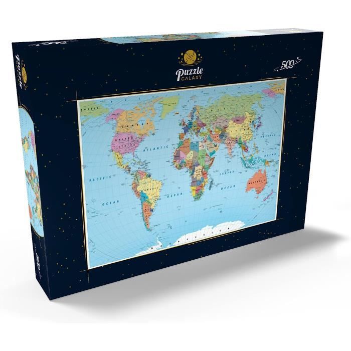 MyPuzzle Carte Du Monde 500 Pièces – Couleurs Vives, Pays Routes Villes, Puzzle Premium Éco-responsable