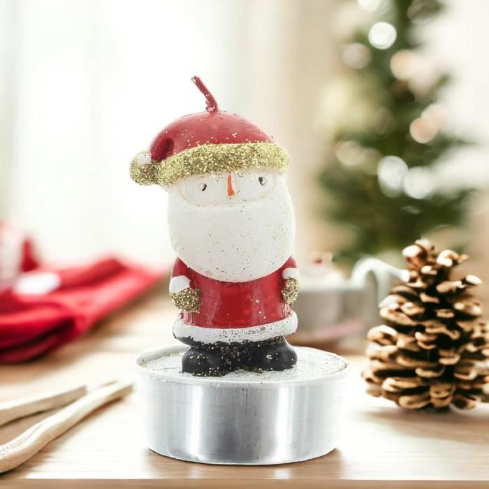 Bougie cire Noël motif traditionnel H 17 cm