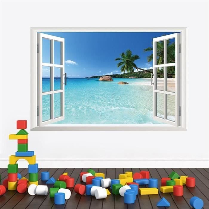Sticker Mural Adesivo Rimovibile Con Vista Finestra E Aquila In Volo - 3 Piedi Di Larghezza, Decorazione Parete