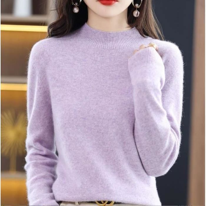 Pull col rond en cachemire Violet Femme – Tricot