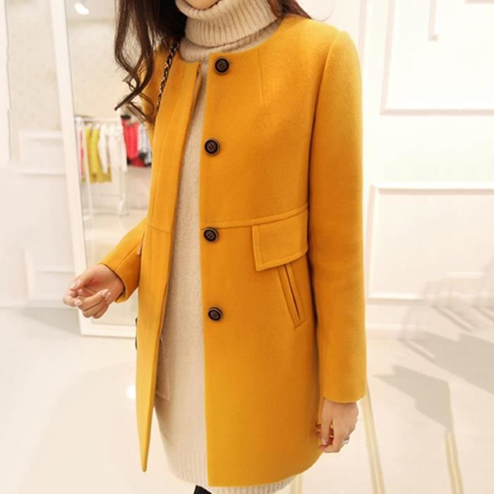 Manteau 2020 decontracte grande taille couleur Pure sauvage poche bouton Cardigan veste Trench manteau hiver femmes a Type YELLOW Blanc Cdiscount Pret a Porter