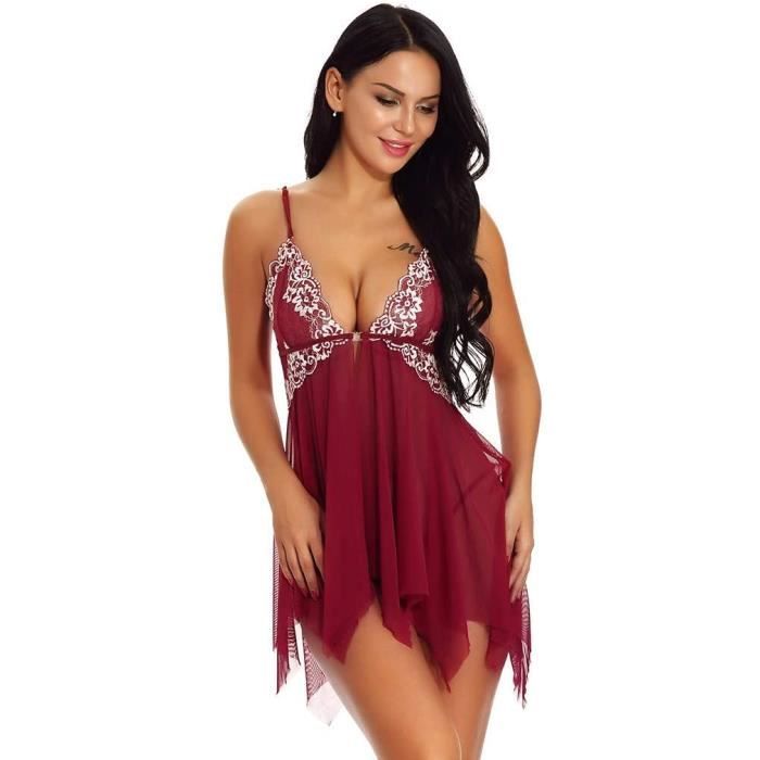 Soutien gorge Femmes Lingerie Sexy en Dentelle Col V Halter Maille