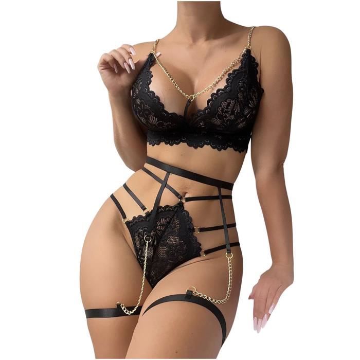 Ensemble de sous vetements sexy pour femmes en perspective de chaine en metal europeenne et americaine pour femmes Noir Noir Cdiscount Pret a Porter