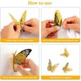 48pcs Stickers muraux mixtes de papillons 3D, Autocollants muraux Vivid Flash pour maison, Papillon dorées décor de chambre-2