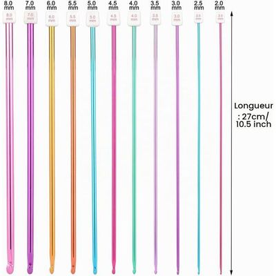 Set De 10 Crochets Tunisiens En Aluminium Curtzy - 35 Cm De Long, Tailles 2,5 à 8 Mm, Multicolores