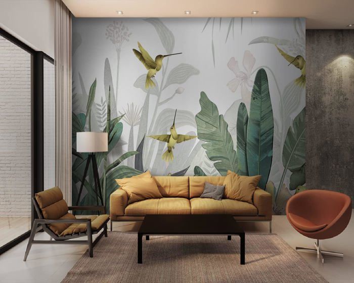 Papier Peint Panoramique 356x250 cm 3D Effet style Jungle Tropical ...