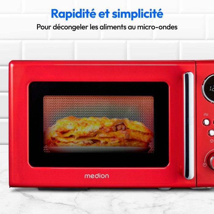 Micro-ondes MEDION 20L Avec Gril 1000W - 8 Programmes Auto, Décongélation - Noir/Argent
