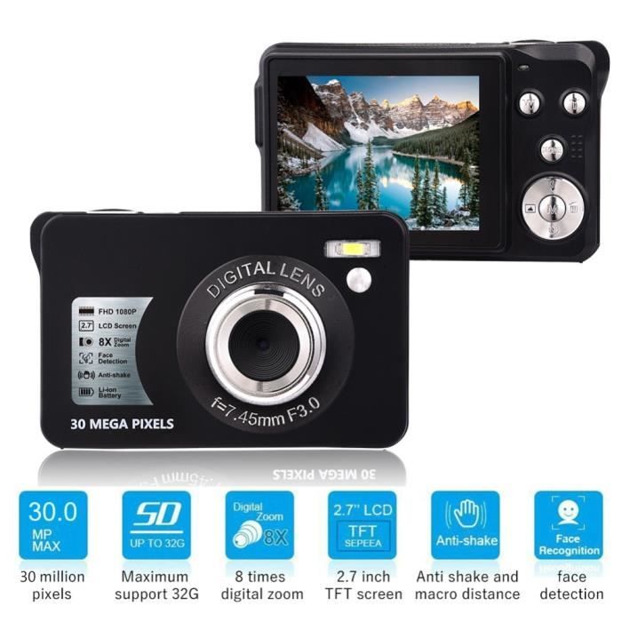 Carte SD 16G - Rouge - Petit appareil photo numérique, écran IPS 2.7  pouces, Zoom 16X, détection de visage, Vlogging, pour photographie  débutants et enfants