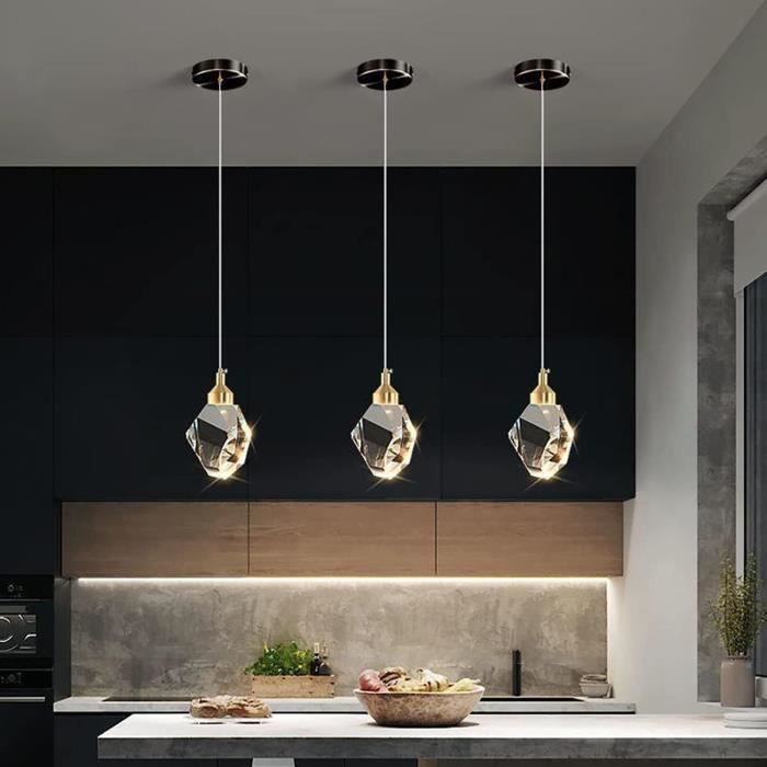 Suspension Plafond LED Moderne En Cristal - 3 Couleurs (Chaud/Neutre/Blanc) - Câble Réglable 150 Cm - Argenté - 1