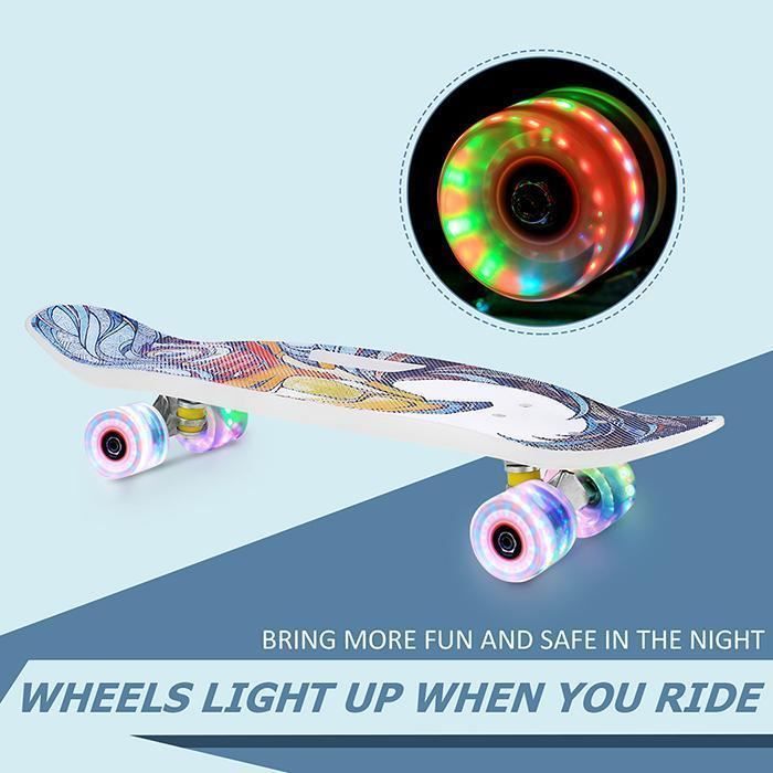 Skateboard planche à roulettes ovale avec lumière led hombuy en bois  d'erable bleu garçons et filles adultes cadeau de noël anniversaire -  Conforama