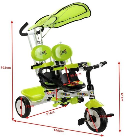 Tricycle pour Jumeaux 4 en 1 Tricycle a Velo Enfant Bebe Evolutif avec Auvent Pliable et Arceau de Securite Roues Silencieuses Vert Cdiscount Sport