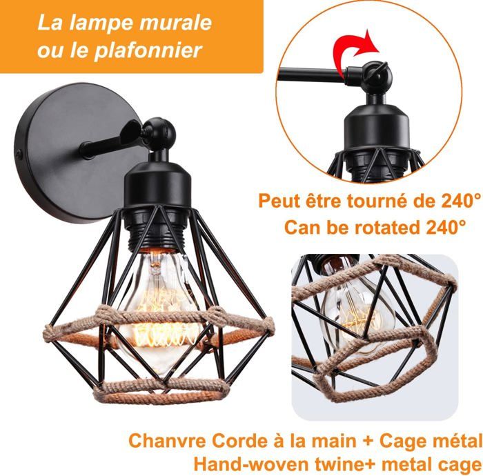 Applique Murale TOKIUS Vintage E27 - Abat-Jour Réglable, Métal Et Bois | Pour Chambre, Cuisine, Bar