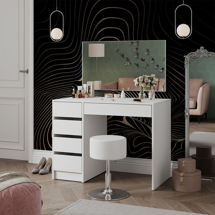 Vicco Coiffeuse Dekos, Blanc/Sonoma, 75cm Avec éclairage LED Et Tabouret 93178108 Vicco Coiffeuse Dekos, Blanc/Sonoma, 75cm Avec éclairage LED Et Tabouret 93178108