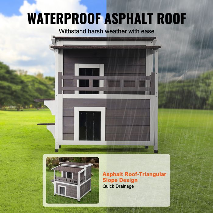 Maison Pour Chat D'Extérieur Isolée Et Imperméable - Base Surélevée Avec Fenêtre - Refuge Pour Animaux