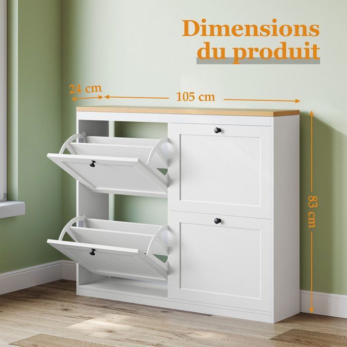 Smuxee Meuble à Chaussures 2 Tiroirs Rabattables - Bibliothèque Design Cannelé Noyer 60cm Pour Entrée Et Couloir