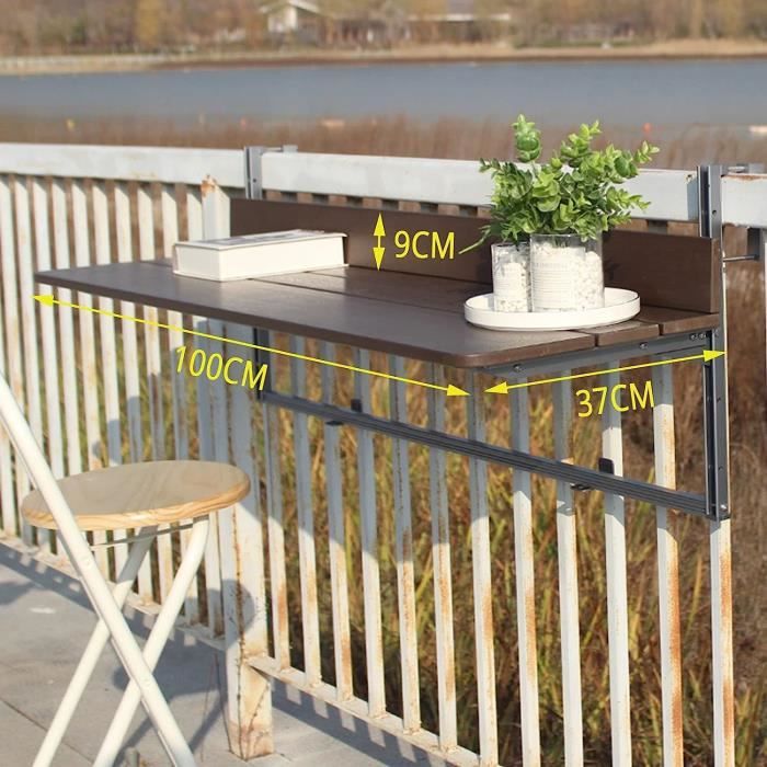 Relaxdays Table de balcon pliable appoint table suspendue rabattable
