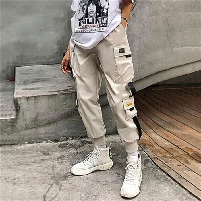 Pantalon cargo pour femmes white E7882 coupe Cargo streetwear hip hop unisexe Blanc Cdiscount Pret a Porter