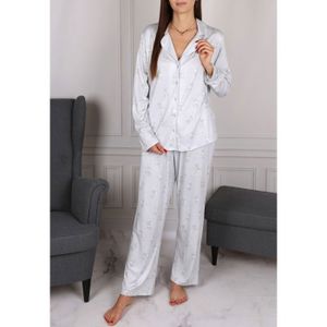 Pyjama 2 Pièces Femme Aimée L - Caraco & Shorty Vert Dentelle - Coton Flanelle - Tailles 36-46 - Neuf
