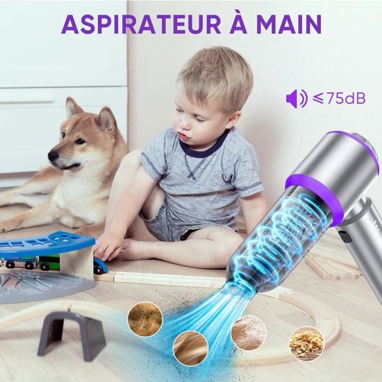 Aspirateur balai sans fil, 48KPA, 600W, 2 vitesses, 2200mAh x 7 batterie, 55 min autonomie, écran tactile, brosse motorisée avec LED,Idéal pour les poils d'animaux