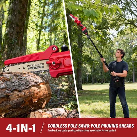 élagueuse Sur Perche Mini Tronçonneuse électrique Sans Fil De 15,2 Cm Avec 2 Batteries Et 2 Perches élagueuses