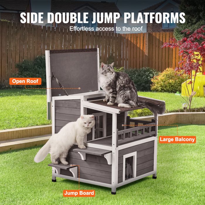Maison Pour Chat D'Extérieur - Nid Isolé Imperméable Avec Fenêtre - Base Surélevée 50x40x35 Cm - Pour Chats, Chiens, Lapins - 3