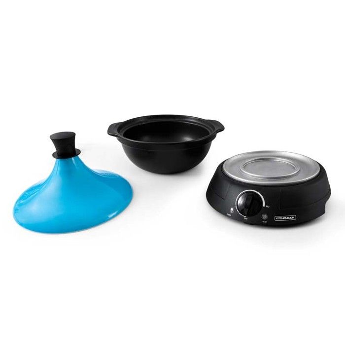 Tajine Électrique Kitchencook 3L Bleu - Pot Terre Cuite - Cuisson Lente 300W - Pour 4-6 Personnes