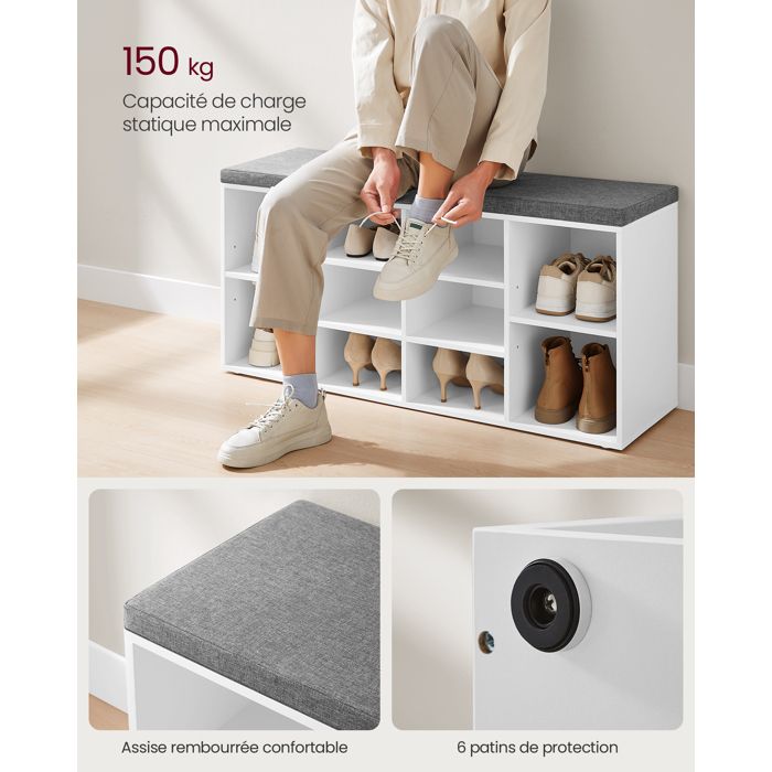 Juskys étagère à Chaussures En Bois Avec Rembourrage, Tissu Et 10 Compartiments Réglables En Hauteur, 104