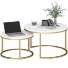 Lot de 2 tables basses gigognes - HOMCOM - empilable - design industriel - plateau imitation ciment - pieds en métal - blanc