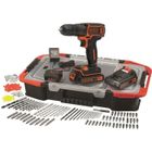BLACK + DECKER BLACK+DECKER Perceuse Visseuse Sans Fil 18 V Li-Ion avec Chargeur BDCDC18BAST-QW avec 160 Accessoires, 2 Batteries 1,5 Ah, 1