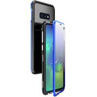 Coque Samsung Galaxy S10e, Étui Adsorption Magnétique Double face Verre trempé Couverture pour Samsung Galaxy S10e -Noir + bleu