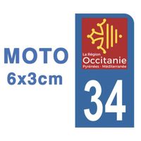 Autocollants Stickers plaque immatriculation scooter moto département 34 Hérault Logo Région Occitanie