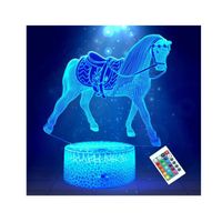 Cadeau pour filles,Veilleuse 3D en forme de cheval pour enfants,lampe illusion de 16 couleurs changeantes avec télécommande,