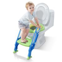 UISEBRT Siège de Toilette pour Enfant avec Escalier Pliable Coussins en Polyuréthane et Poignées Hauteur Réglable Bleu et Vert