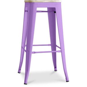 TABOURET DE BAR Tabouret style Tolix - 76 cm - Métal et bois clair