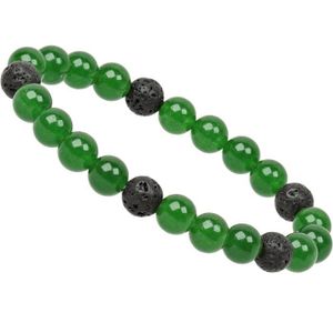 BRACELET - GOURMETTE Bracelet Élastique En Perles D'Agate Verte Et De Lave Véritable - Powerbead