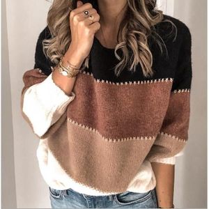PULL Pull Femme Rayé Ample en Maille Col Rond Manche Lo