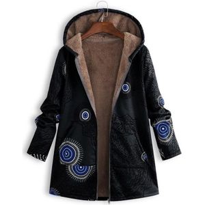 MANTEAU - CABAN OS Manteaux d'hiver chauds pour femmes, imprimé floral, poches à capuche, manteaux oversize vintage Noir