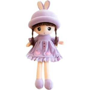 Poupée Chiffon A Nattes Tête Silicone Yeux Bleus Robe à Fleurs Jaun Vintage 38 Cm