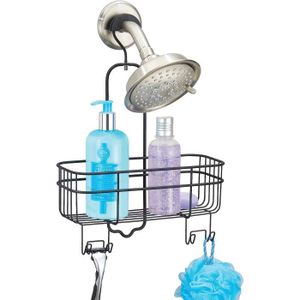 PORTE ACCESSOIRE étagère de douche sans perçage – valet de douche à suspene avec panier de rangement et 4 crochets – serviteur de douche en méta525